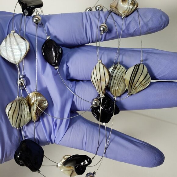 Multi-Strand Silver Colorful Seashell Beads Illusion Necklace - Women's Jewelry - Picture 4 of 8